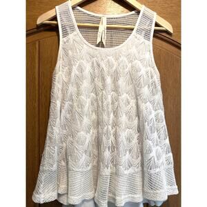 MYSTREE Off White Lace Trapeze Top Sleeveless Size Large